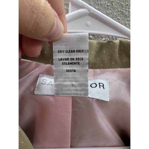 Sag Harbor Womens Blazer Pants Suit Set Size 4 Petite Tan Pink Button Up - Picture 5 of 16